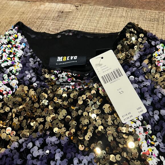 Anthropologie Maeve NEW Women's Multicolor Sequin Mockneck Top MSRP $138 Sz XS - Picture 7 of 7